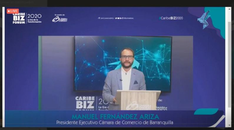 Manuel Fernández Ariza, Presidente Ejecutivo de la Cámara de Comercio de Barranquilla, durante la instalación del evento internacional.