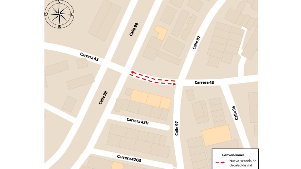 Este miércoles 16 de junio cambio de sentido vial en carrera 43 entre calles 97 y 98 