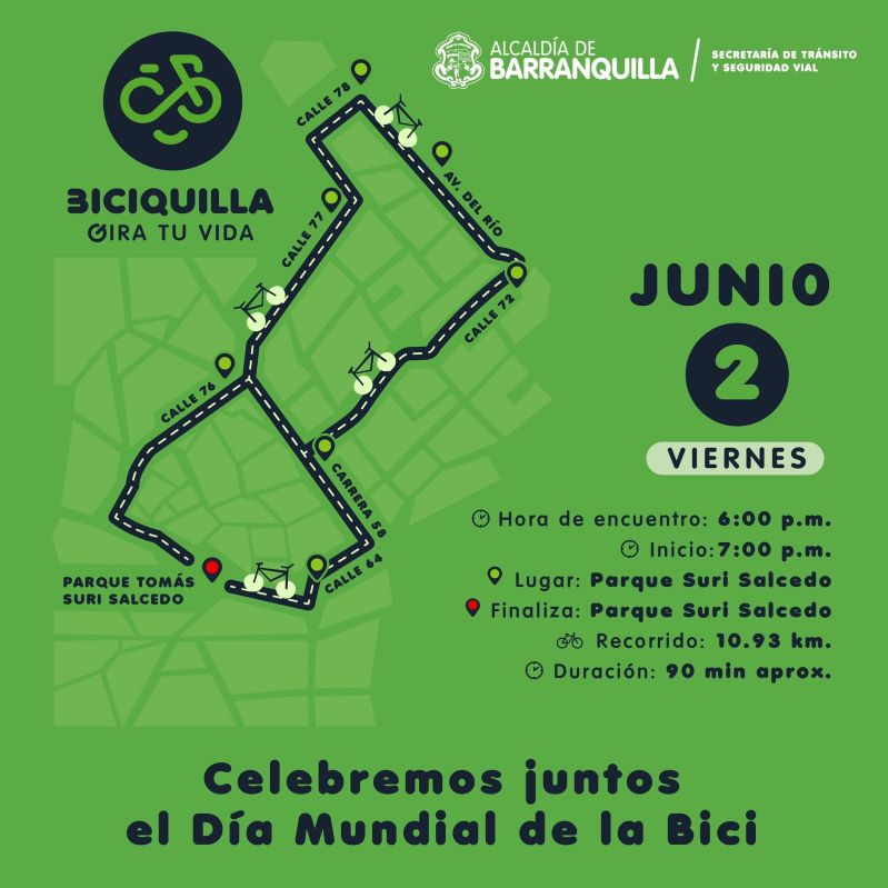 Barranquilla celebra el Día Mundial de la Bicicleta pedaleando en "Biciquilla"