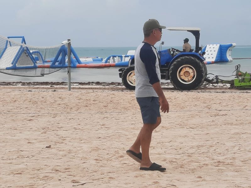 Los "sargazos" visitantes indeseables en las playas de Punta Cana. Tractores con barredoras especiales, remueven cada cierto tiempo las algas. Los turistas no pierden la esperanza de bañarse en la playa.